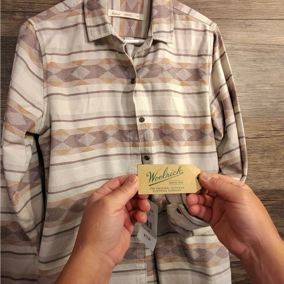 Woolrich Women's Cream and Brown Patterned Button Down Shirt - Picture 1 of 8